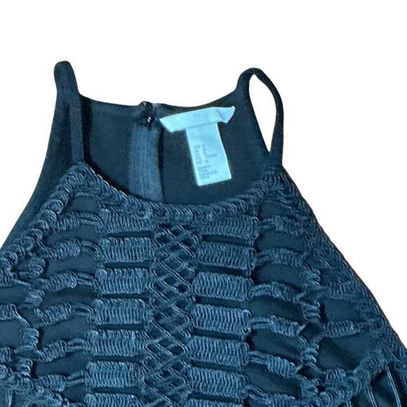 H&M Ribbon Embroidered Black Crochet Halter Woven Cropped Top Women's Medium - Picture 3 of 8